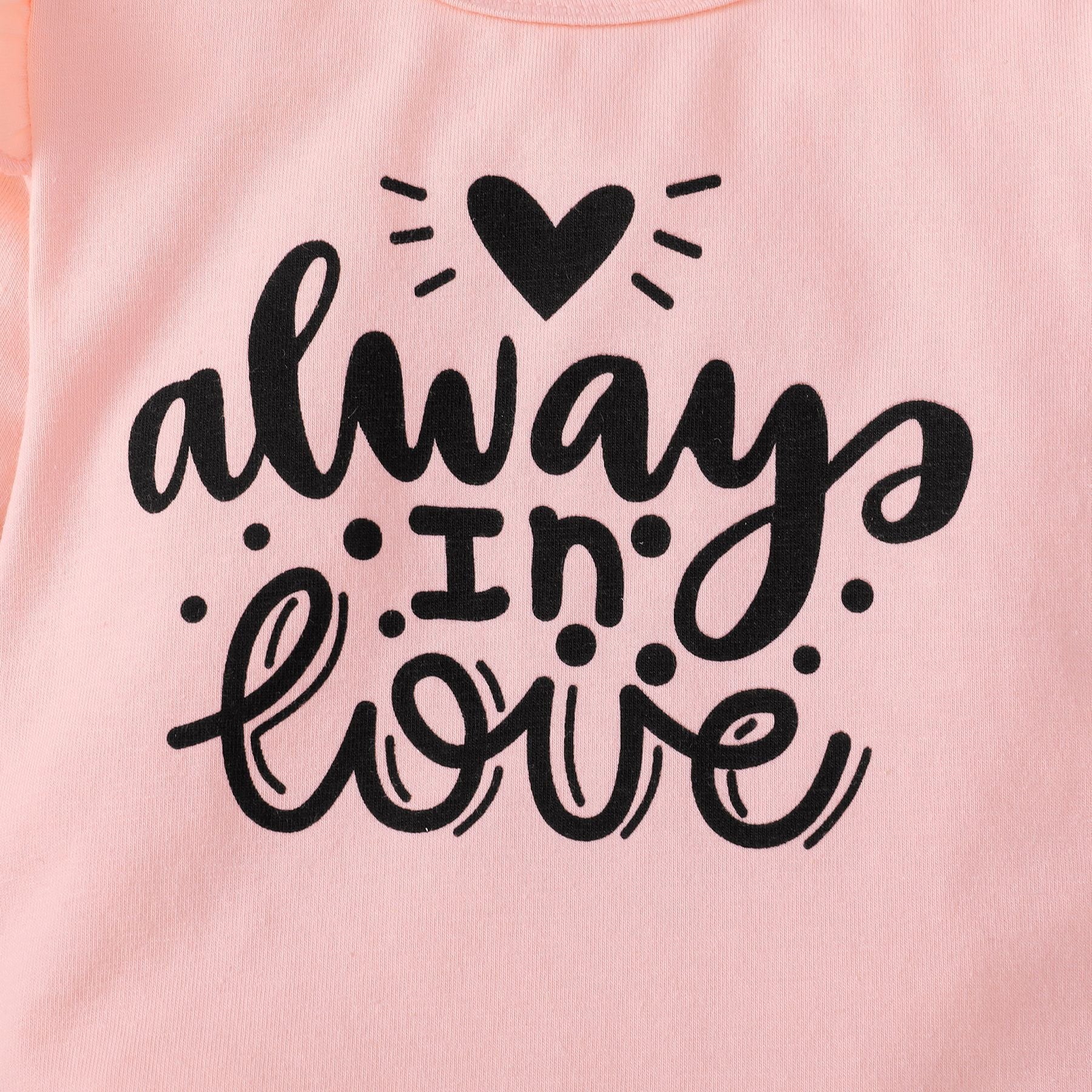 3PCS Always In Love Letter Heart Print Long Sleeve Baby Set