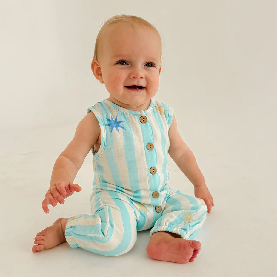 Lovely Stars & Stripe Print Sleeveless Baby Jumpsuit