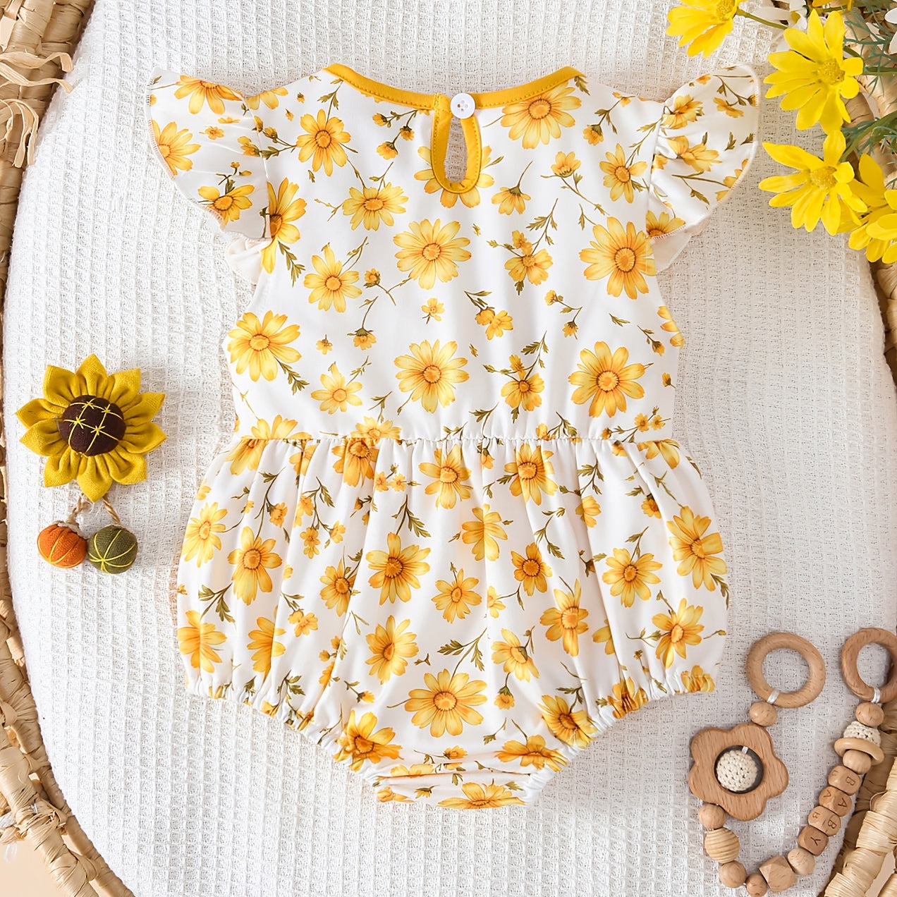 Grace Daisy Plaid Print Flutter Sleeve Baby Romper