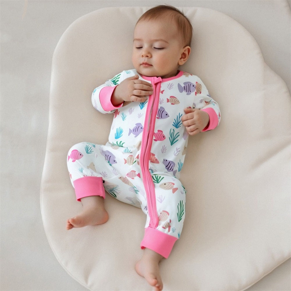 Lovely Fish Print Long Sleeve Zipper Baby Jumpsuit