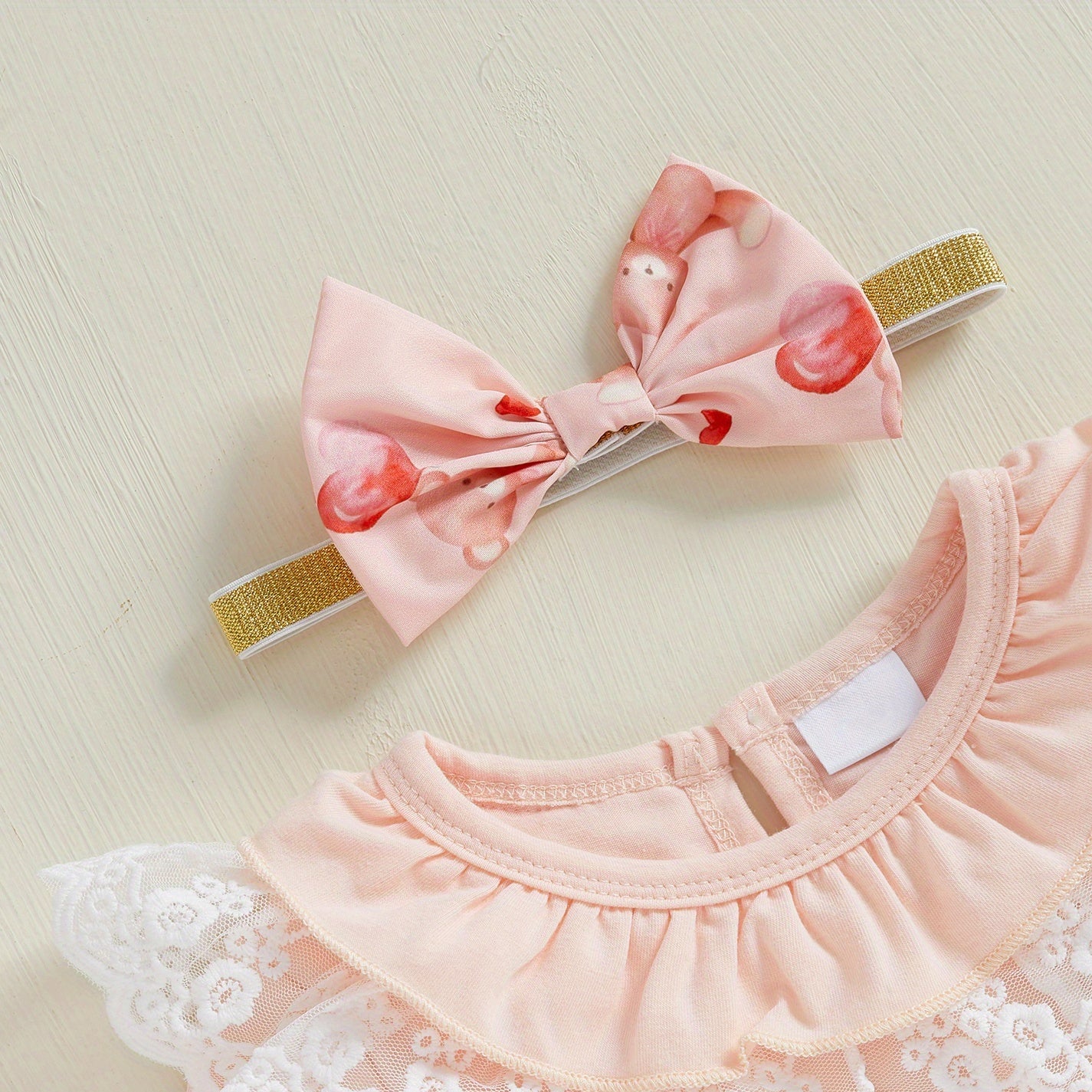 3PCS Lovely Bear Print Long Sleeve Suspender Baby Girl Set