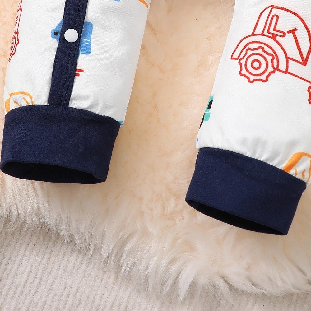 2PCS Cute Cartoon Loader Print Long Sleeve Baby Jumpsuit