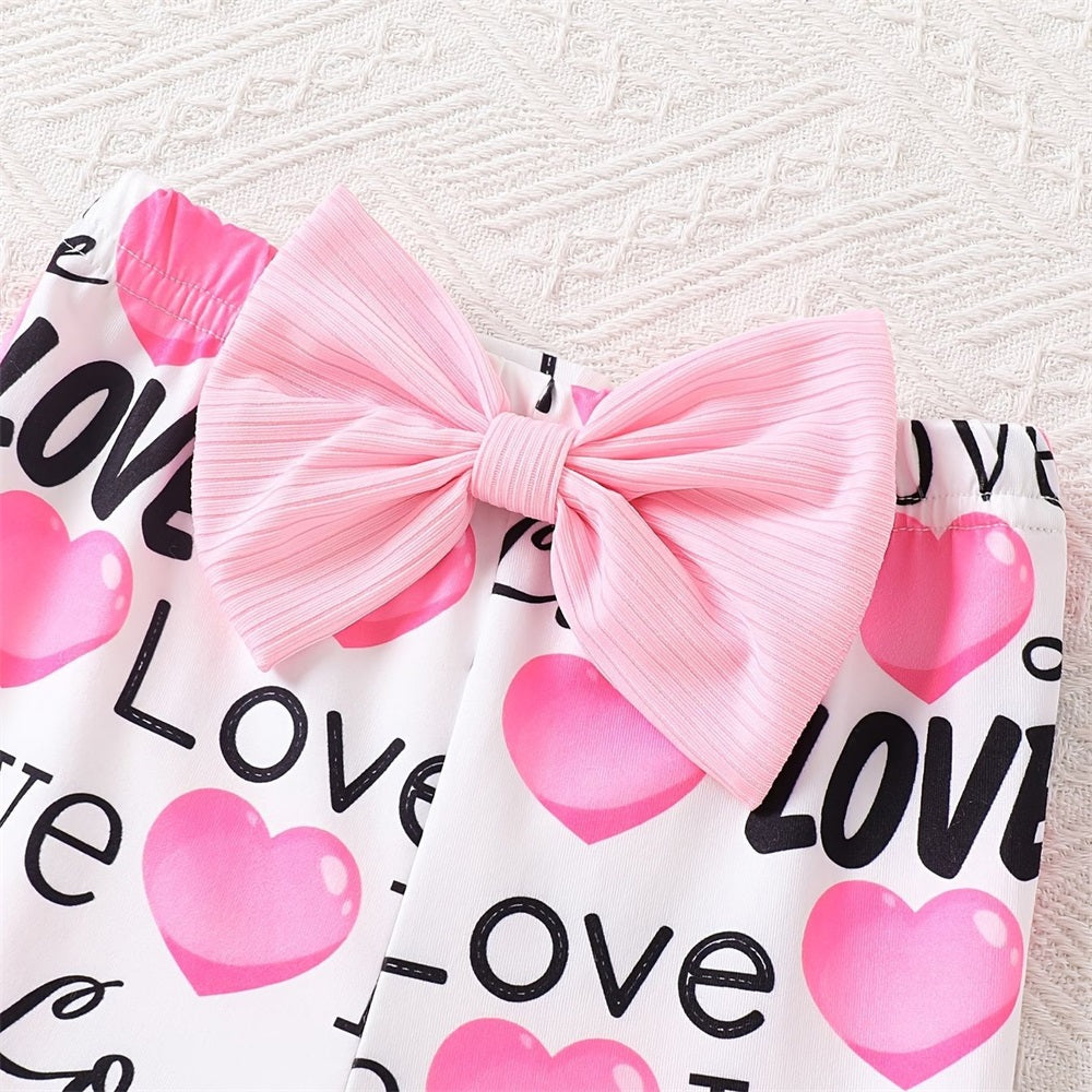 3PCS LOVE Letter Heart Printed Short Sleeve Baby Set