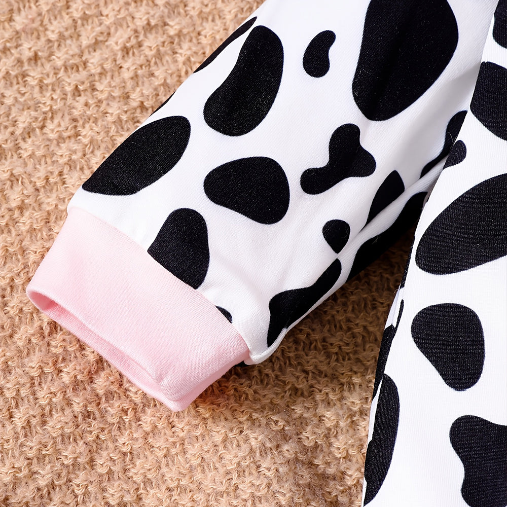 2PCS Cute Cow Print Long Sleeve Baby Girl Jumpsuit