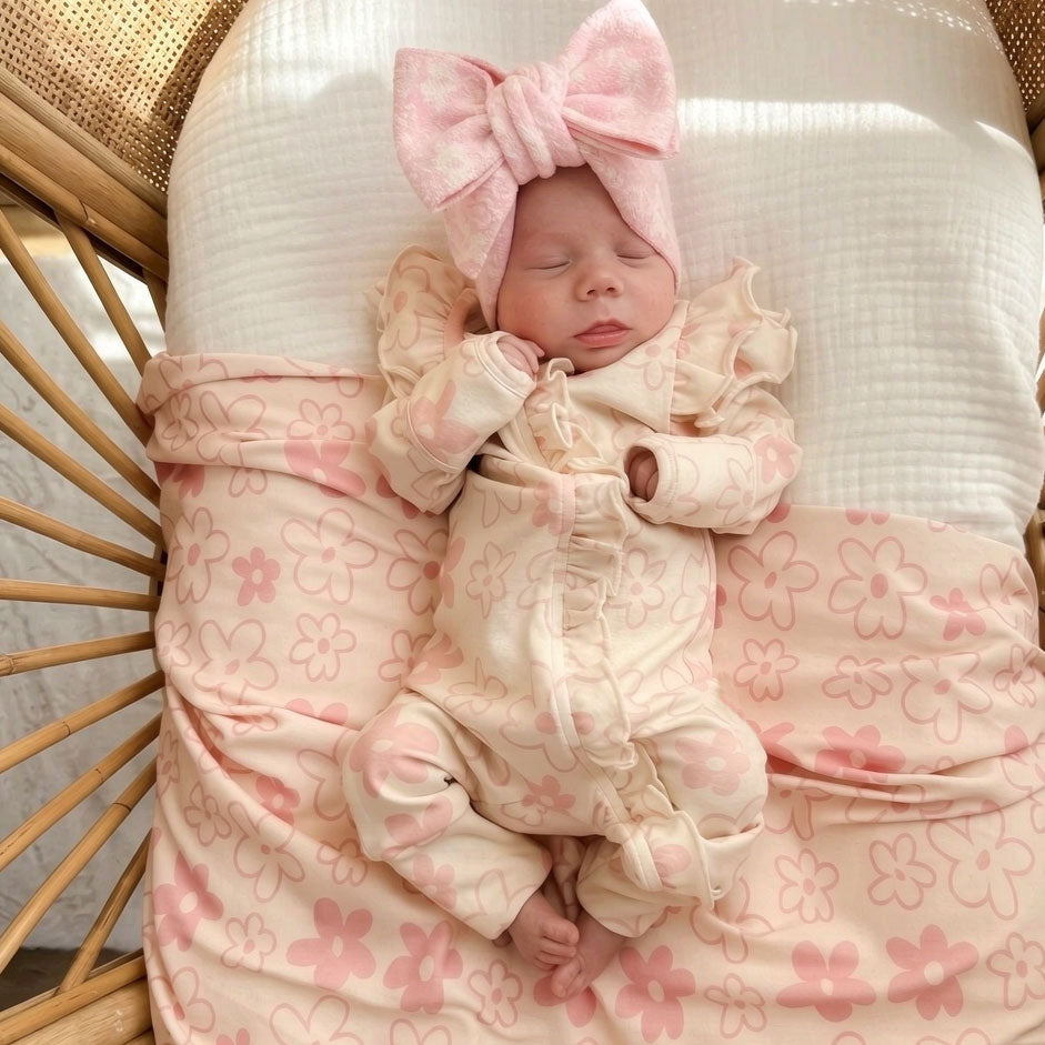 Bubbly Floral Printed Long Sleeve Zipper Baby Jumpsuit