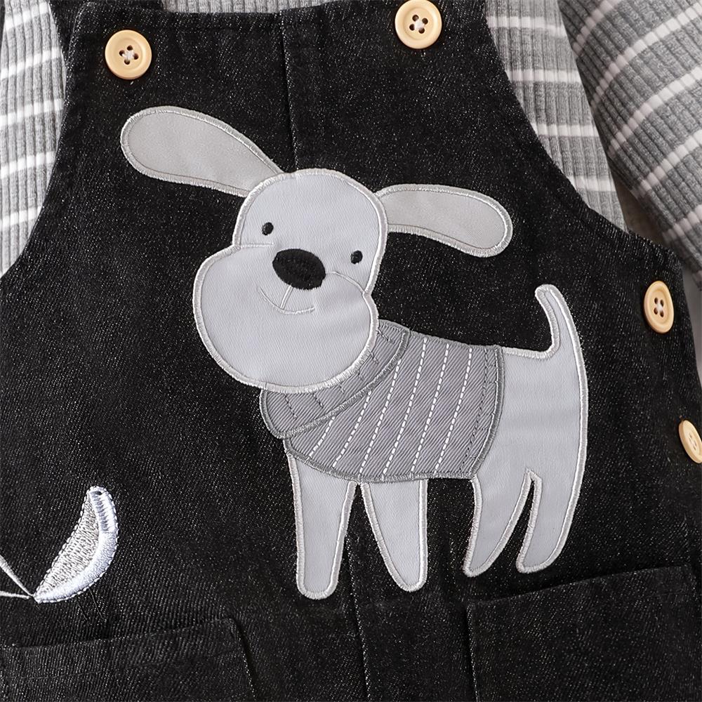 2PCS Cute Puppy Print Striped Long Sleeve Baby Set