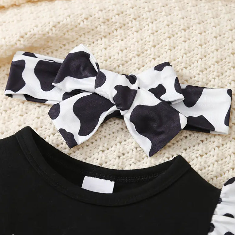 3PCS Lively Holy I'm Cute Cow Printed Baby Set