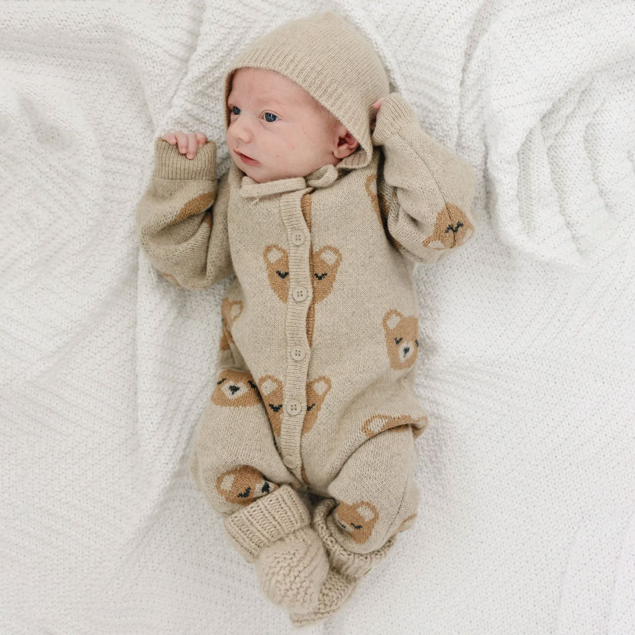 2PCS Lovely Bear Printed Knit Long Sleeve Baby Jumpsuit