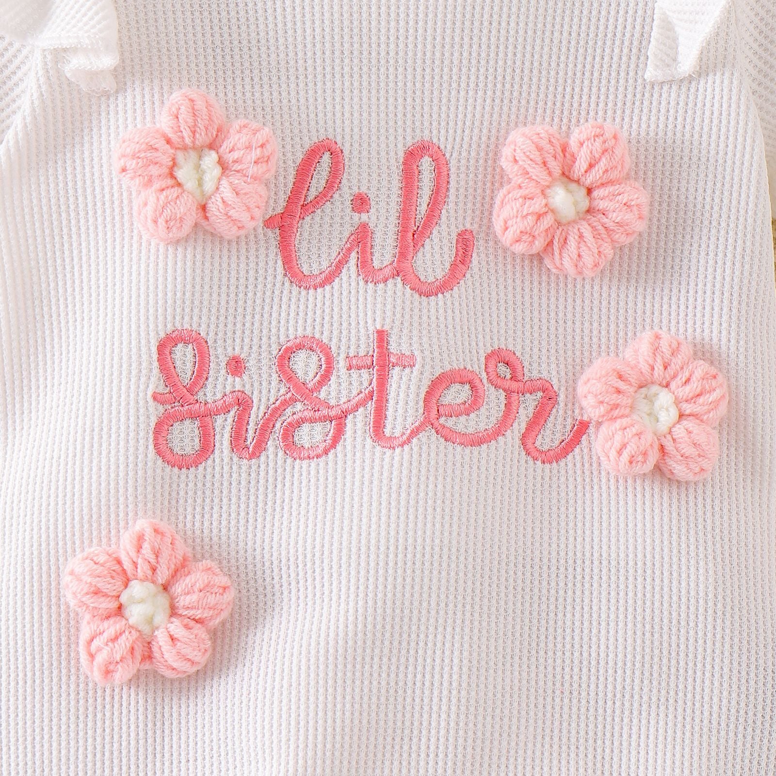 2PCS Lis Sister Letter Floral Appliqué Short Sleeve Baby Jumpsuit