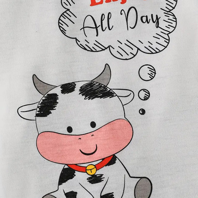 3PCS Enjoy All Day Letter Cow Printed Baby Set
