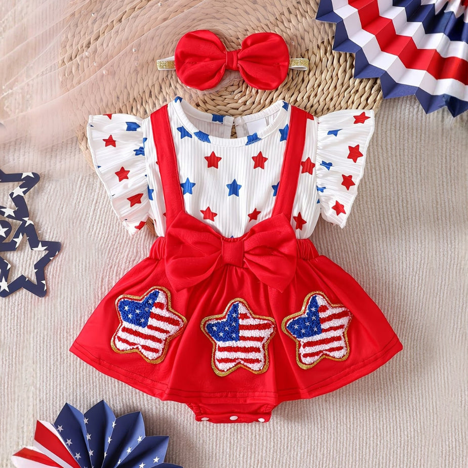 2PCS Charming Stars Printed Fly Sleeve Baby Romper