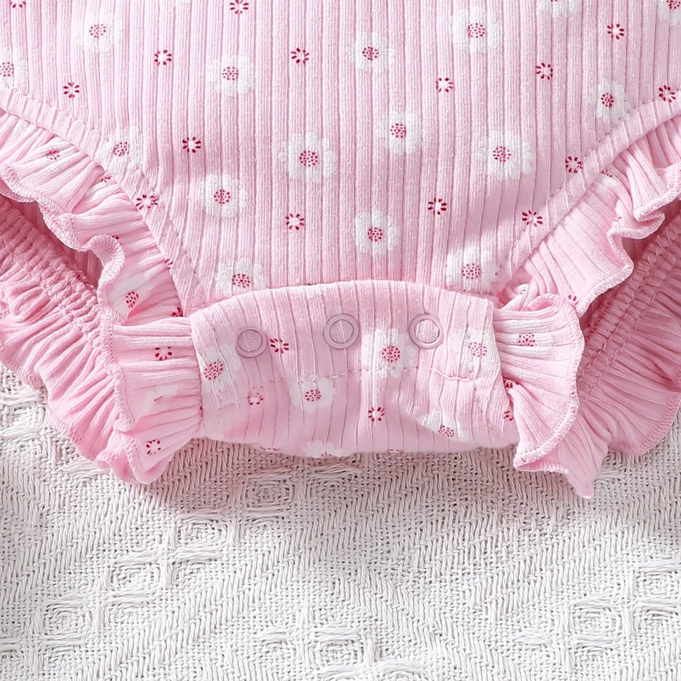 2PCS Graceful Floral Printed Sleeveless Baby Romper