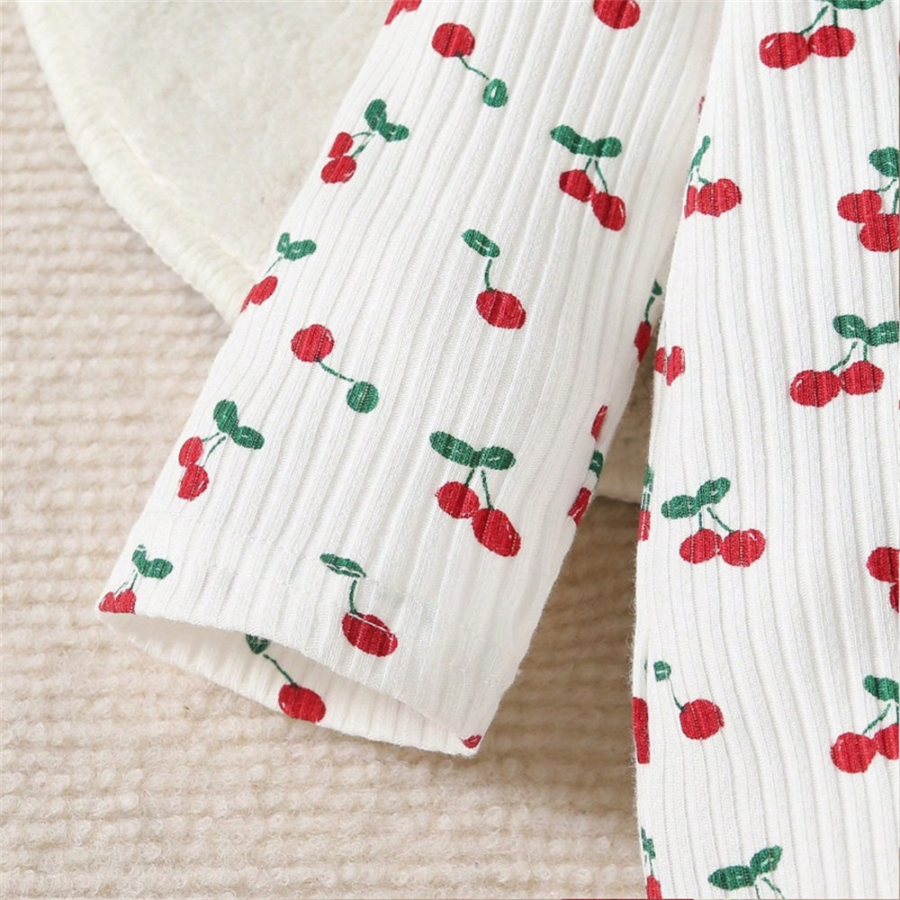 3PCS Trendy Adorable Cherry Print Long Sleeve Baby Jumpsuit