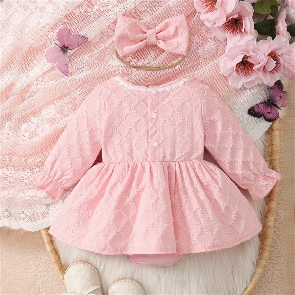 2PCS Sweet Butterfly Patch Long Sleeve Baby Romper