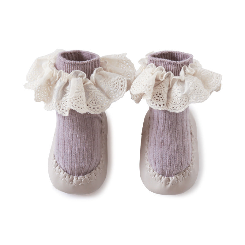 Lovely Lace Trim Soft Socks Integrated Baby Shoes
