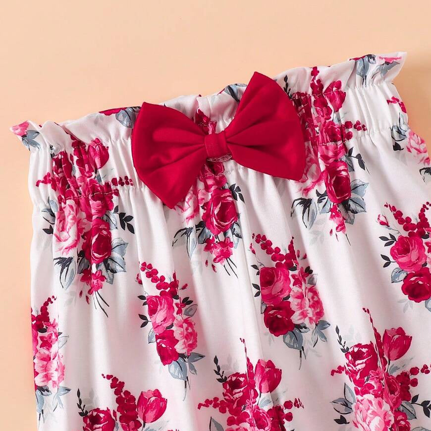 3PCS Mama‘s Bestie Letter Floral Print Short Sleeve Baby Set