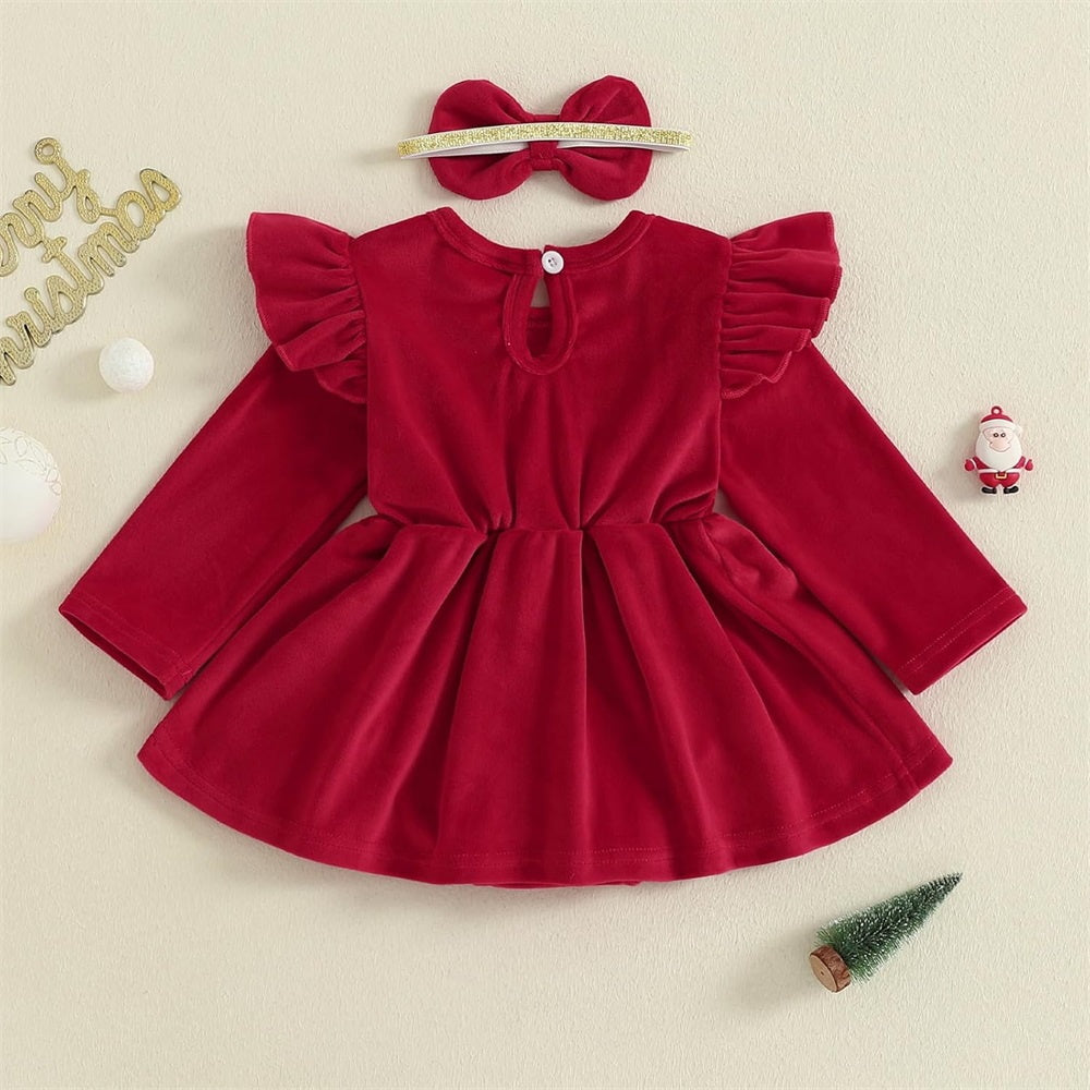 2PCS Christmas Santa Claus Embroidery Long Sleeve Baby Romper