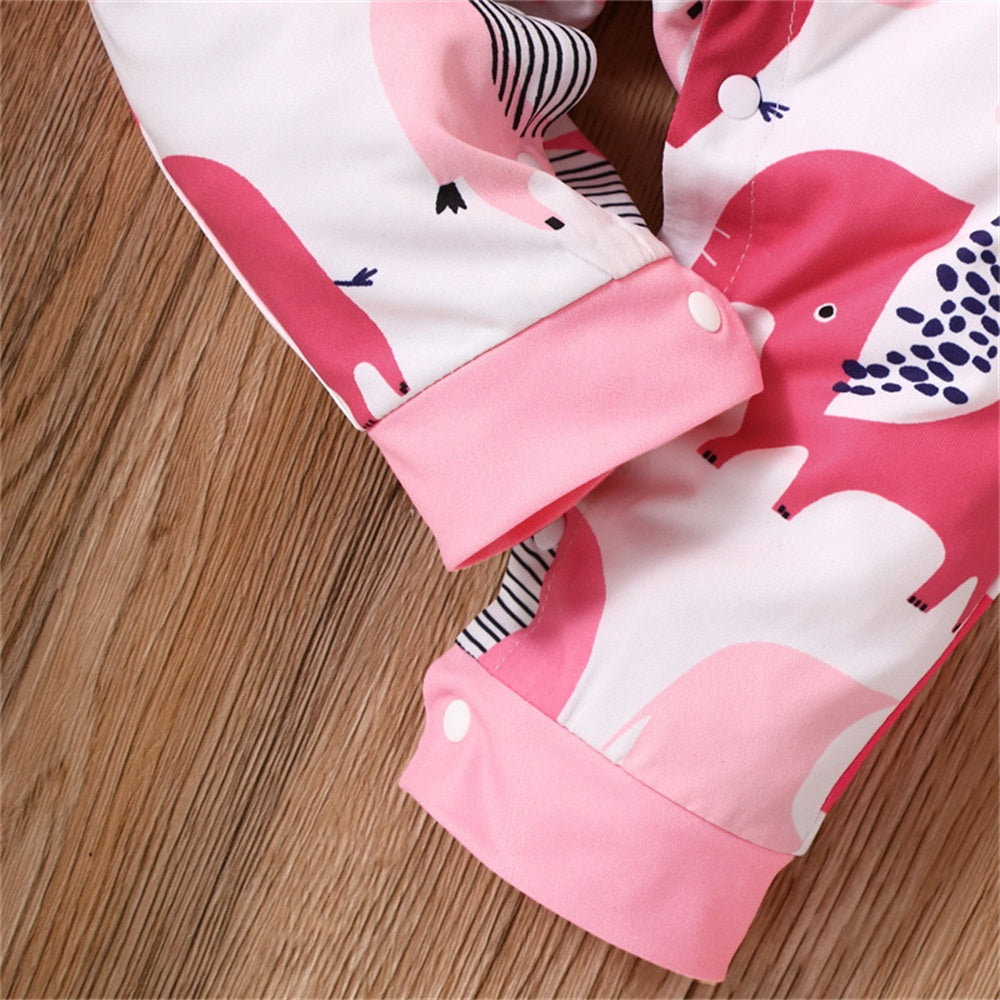 Lovely Cartoon Elephant Print Long Sleeve Baby Jumpsuit