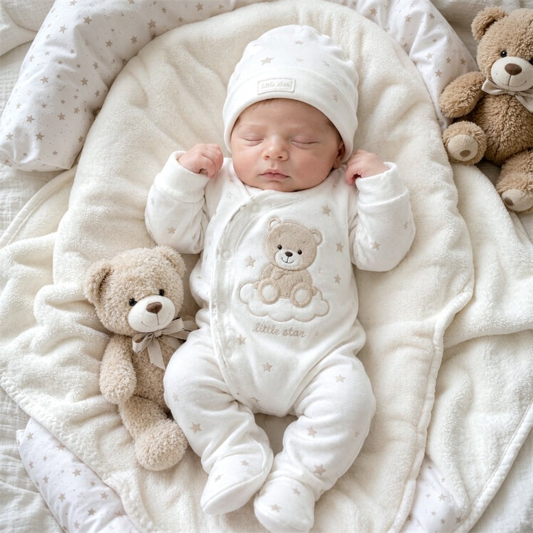 2PCS Comfortable Bear Applique Star Printed Long Sleeve Baby Jumpsuit