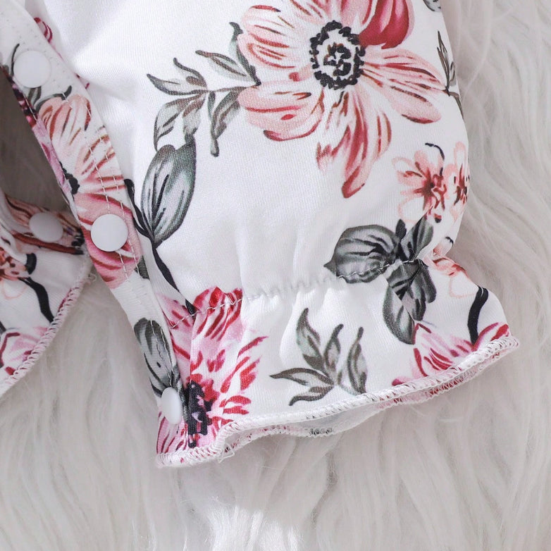 2PCS Delightful Floral Printed Ruffle Baby Jumpsuit