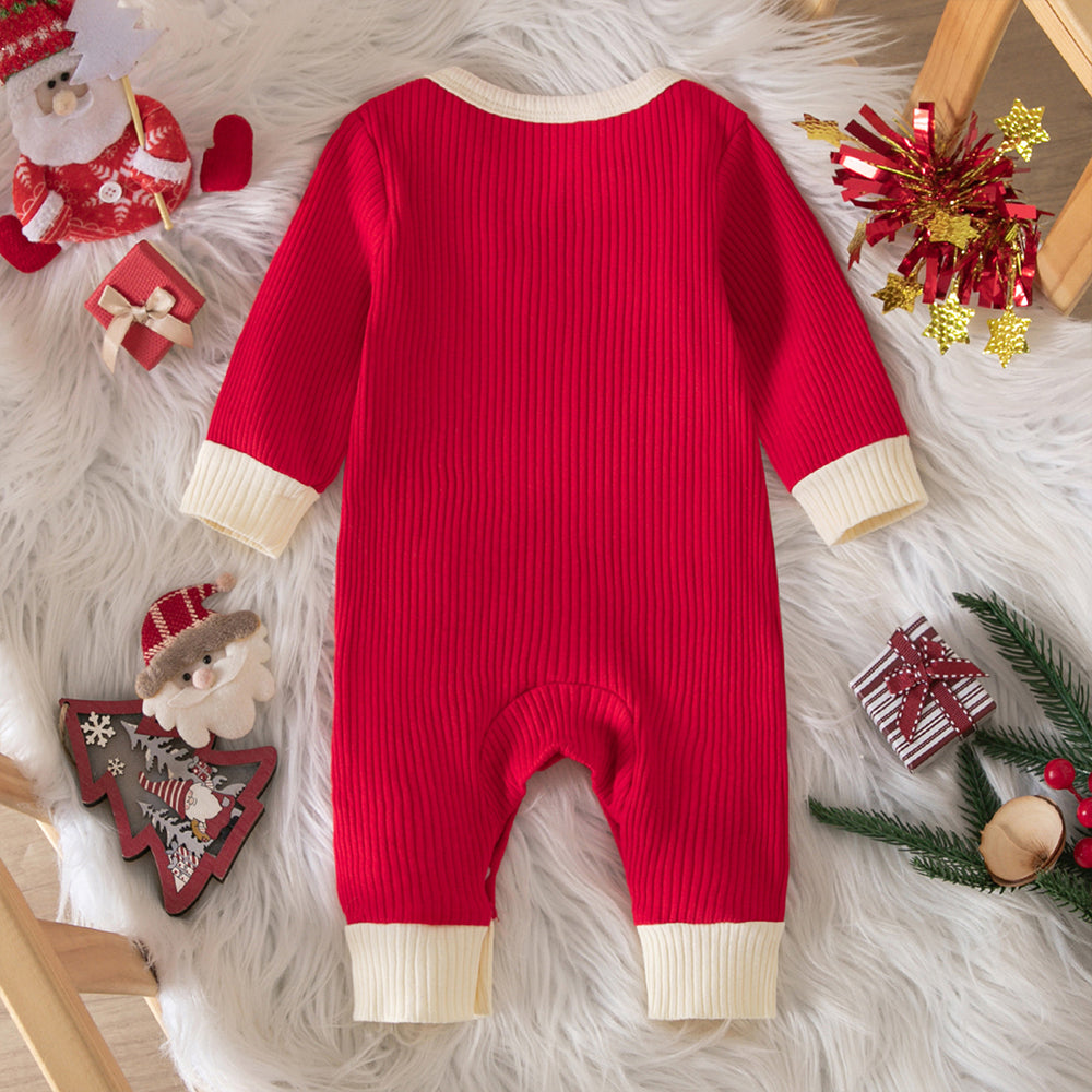 My 1st Christmas Letter Embroidery Long Sleeve Baby Jumpsuit