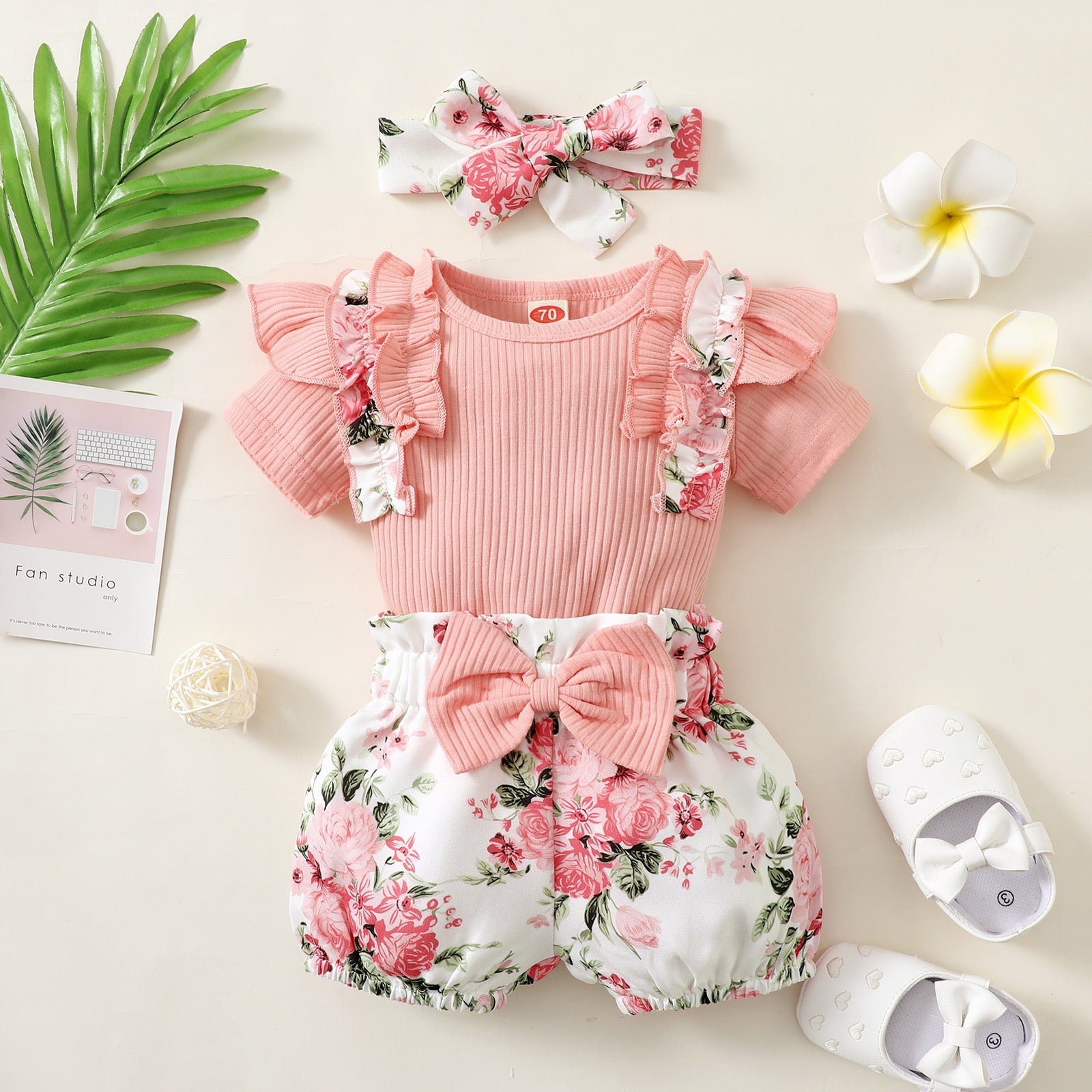 3PCS Grace Floral Print Short Sleeve Baby Set