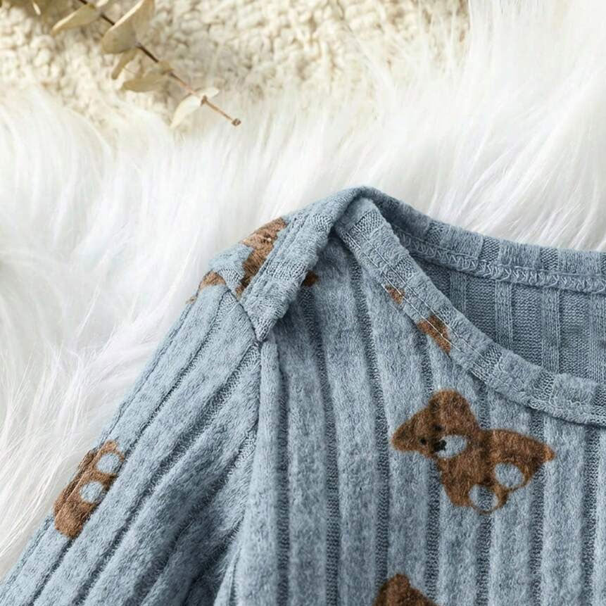 2PCS Casual Bear Printed Long Sleeve Baby Jumpsuit