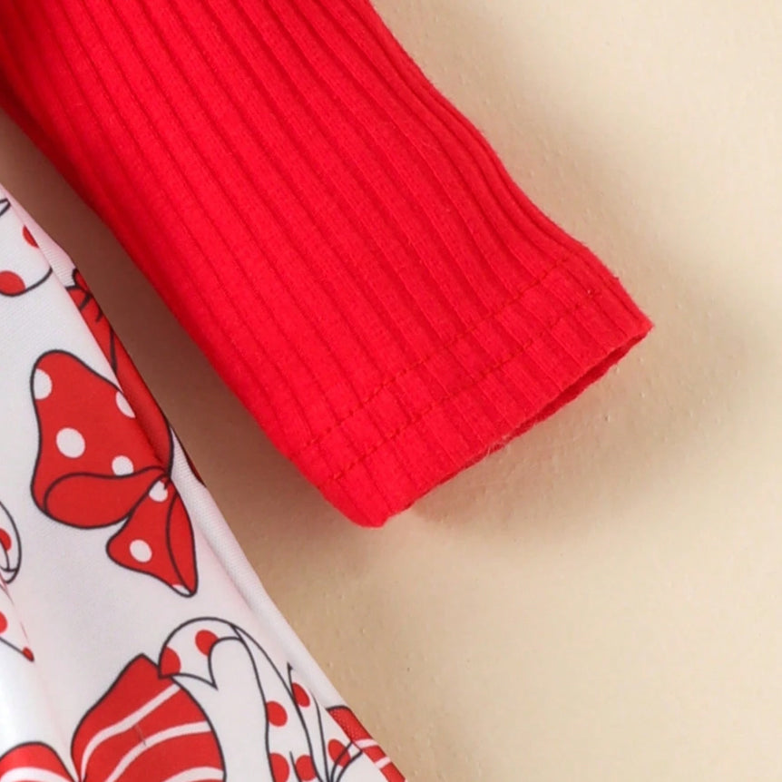 3PCS Christmas Bowknot Printed Baby Romper