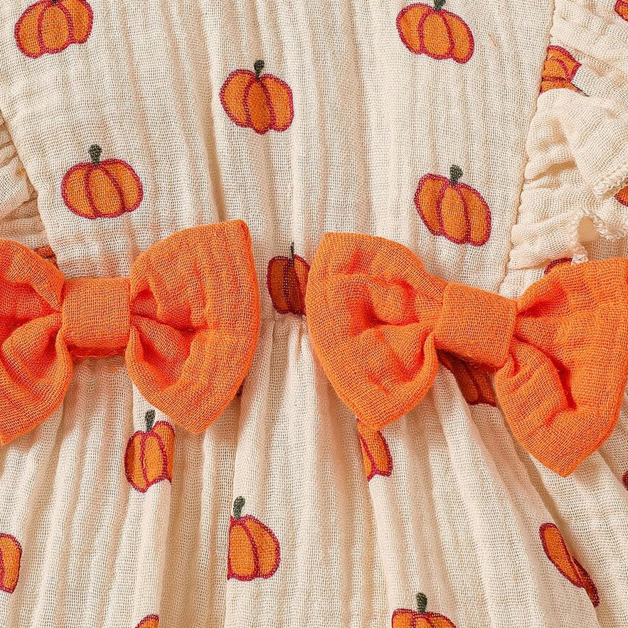 2PCS Sweet All-Over Pumpkin Print Long Sleeve Baby Jumpsuit