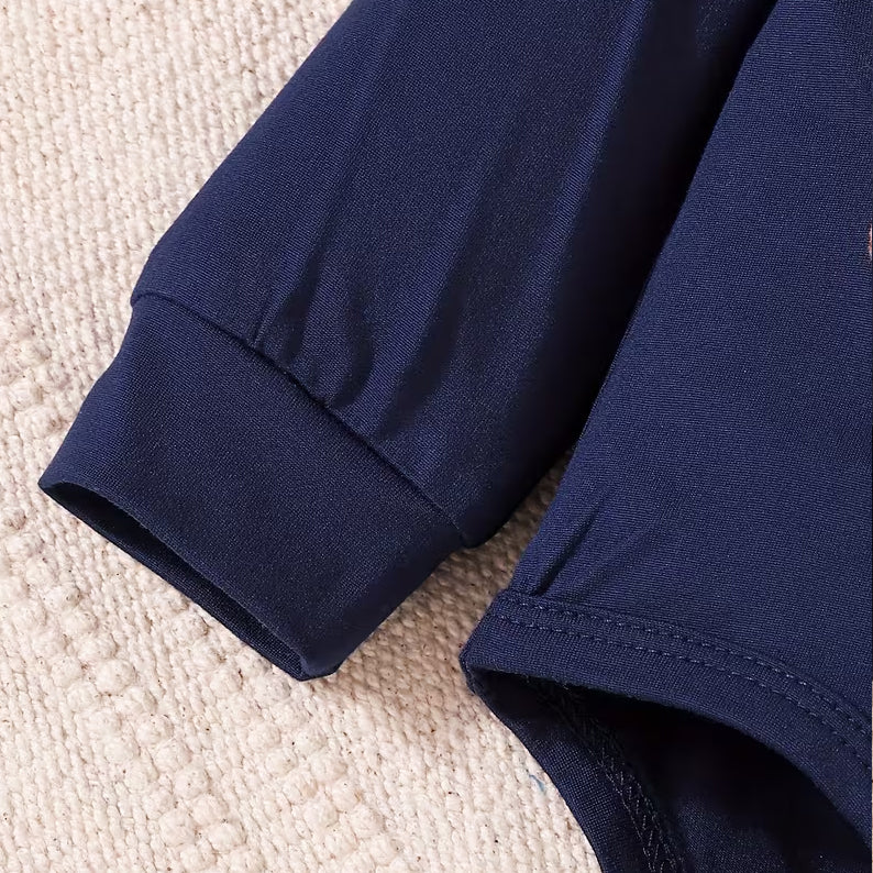 2PCS Bear Embroidery Houndstooth Printed Long Sleeve Baby Set