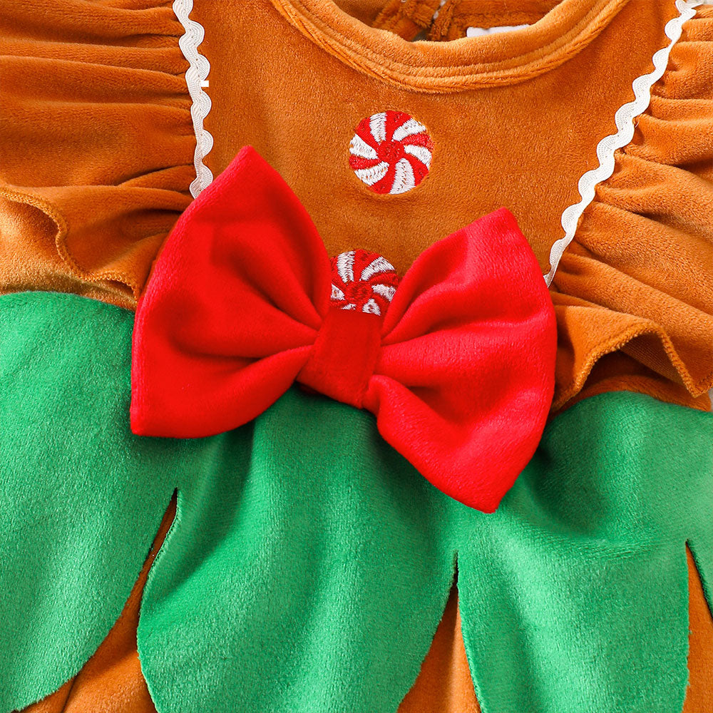 Lovely Christmas Gingerbread Decor Velvet Short Sleeve Baby Romper