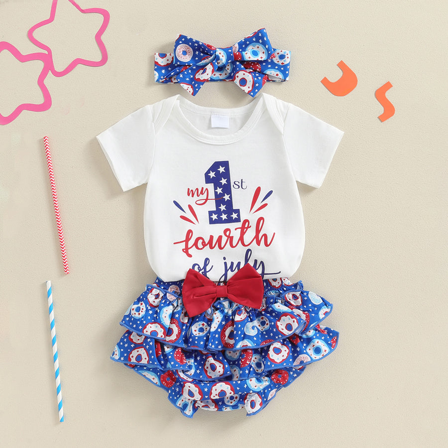 3PCS My 1st Fourth of July Letter Donut Print Baby Set