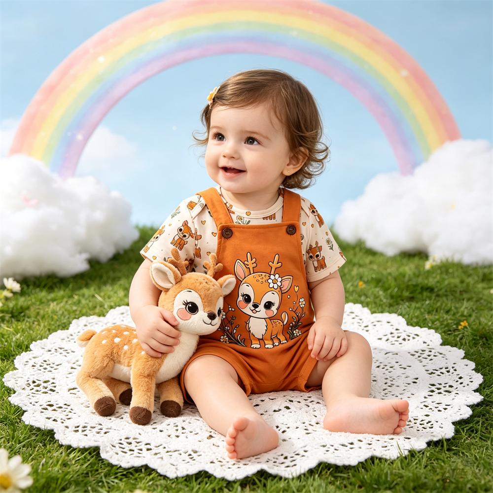 2PCS Lovely Giraffe Floral Printed Short Sleeve Baby Set