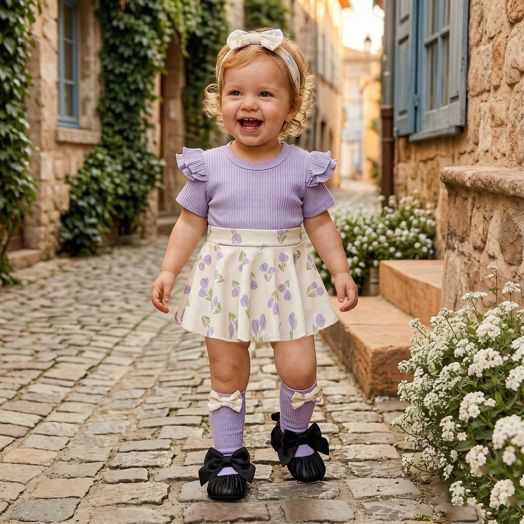 3PCS Charming Floral Print Long Sleeve Baby Romper