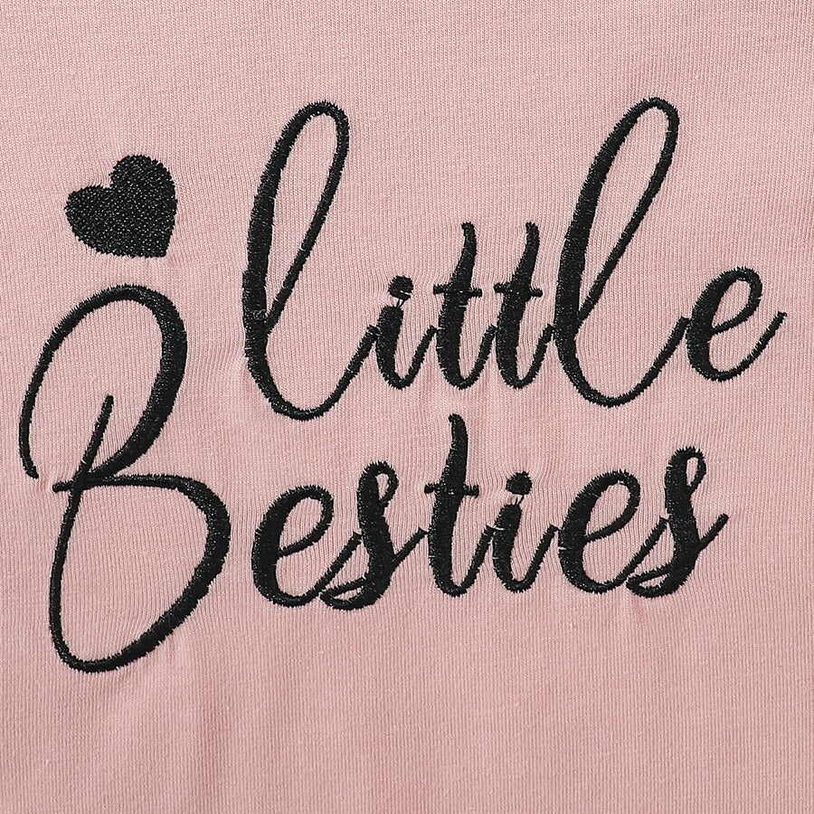 2PCS Little Besties Letter Floral Print Short Sleeve Baby Set