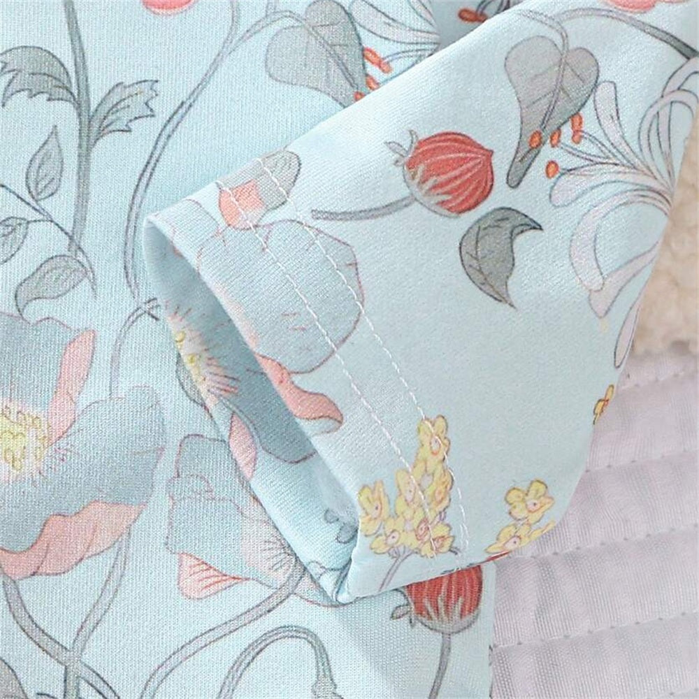 Graceful Floral Print Long Sleeve Baby Jumpsuit