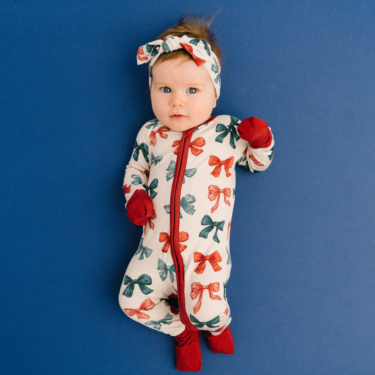 2PCS Pretty Bow Print Long Sleeve Zipper Baby Jumpsuit
