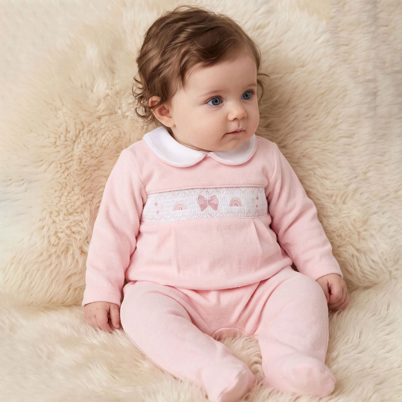 Lovely Bow Embroidery Long Sleeve Velvet Baby Jumpsuit