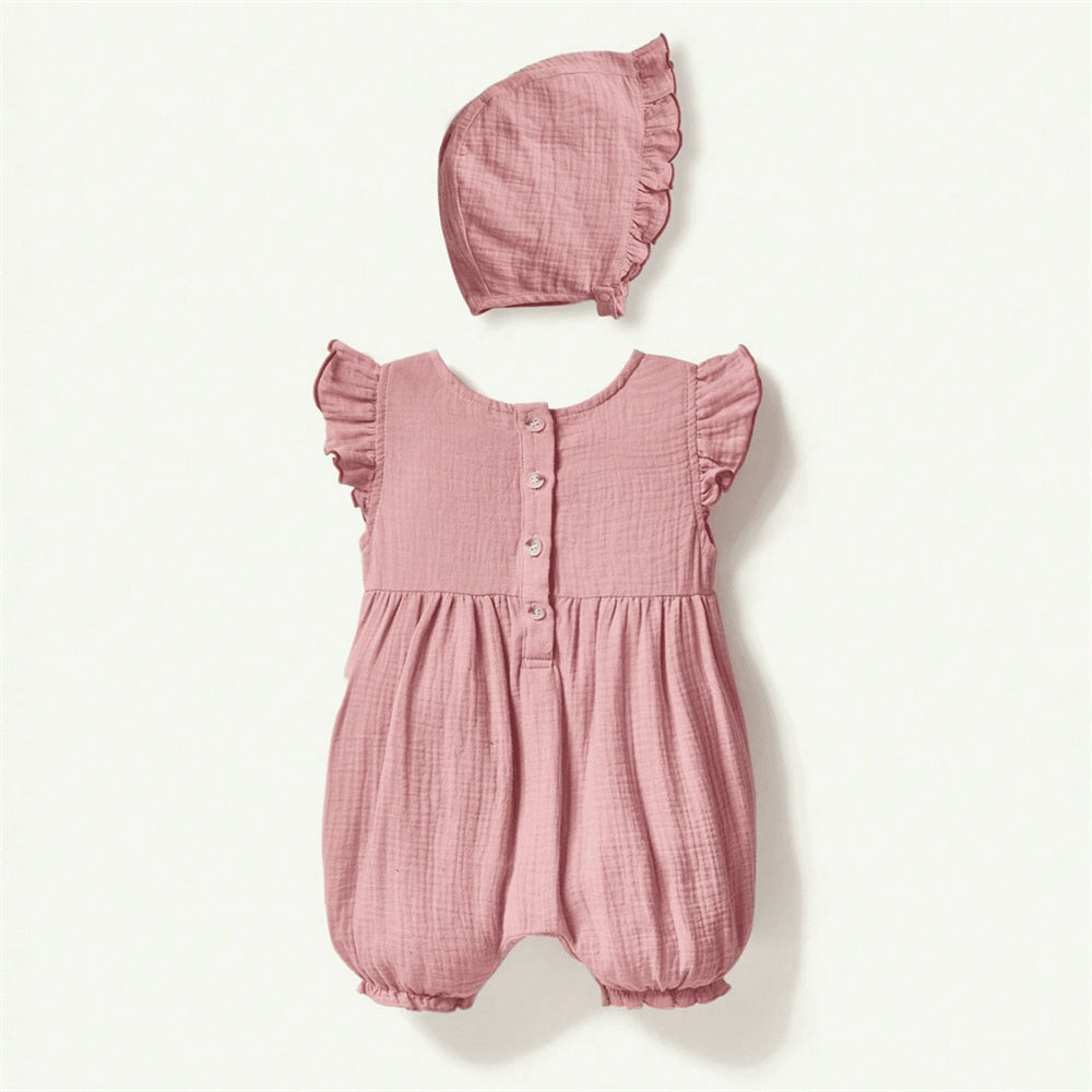 2PCS Cute Floral Embroidery Flutter Sleeve Baby Jumpsuit