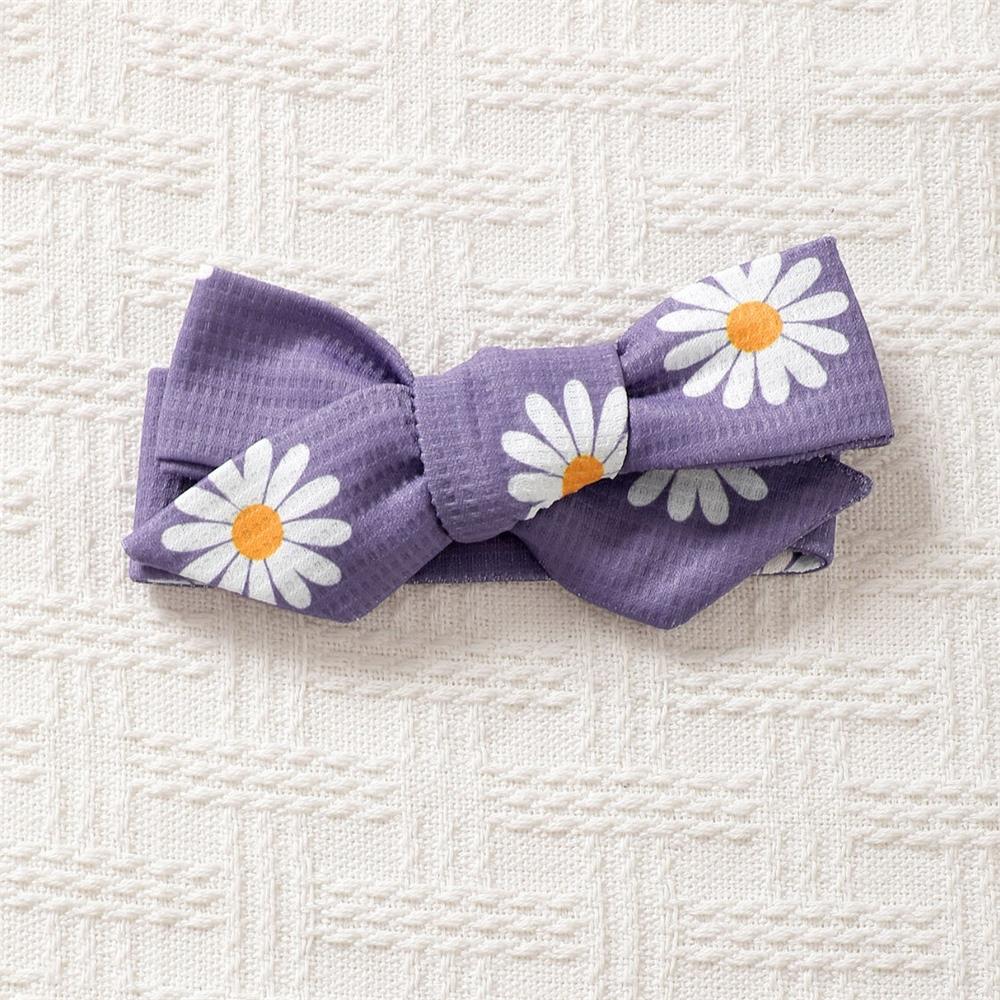 2PCS Stylish Daisy Print Long Sleeve Baby Romper