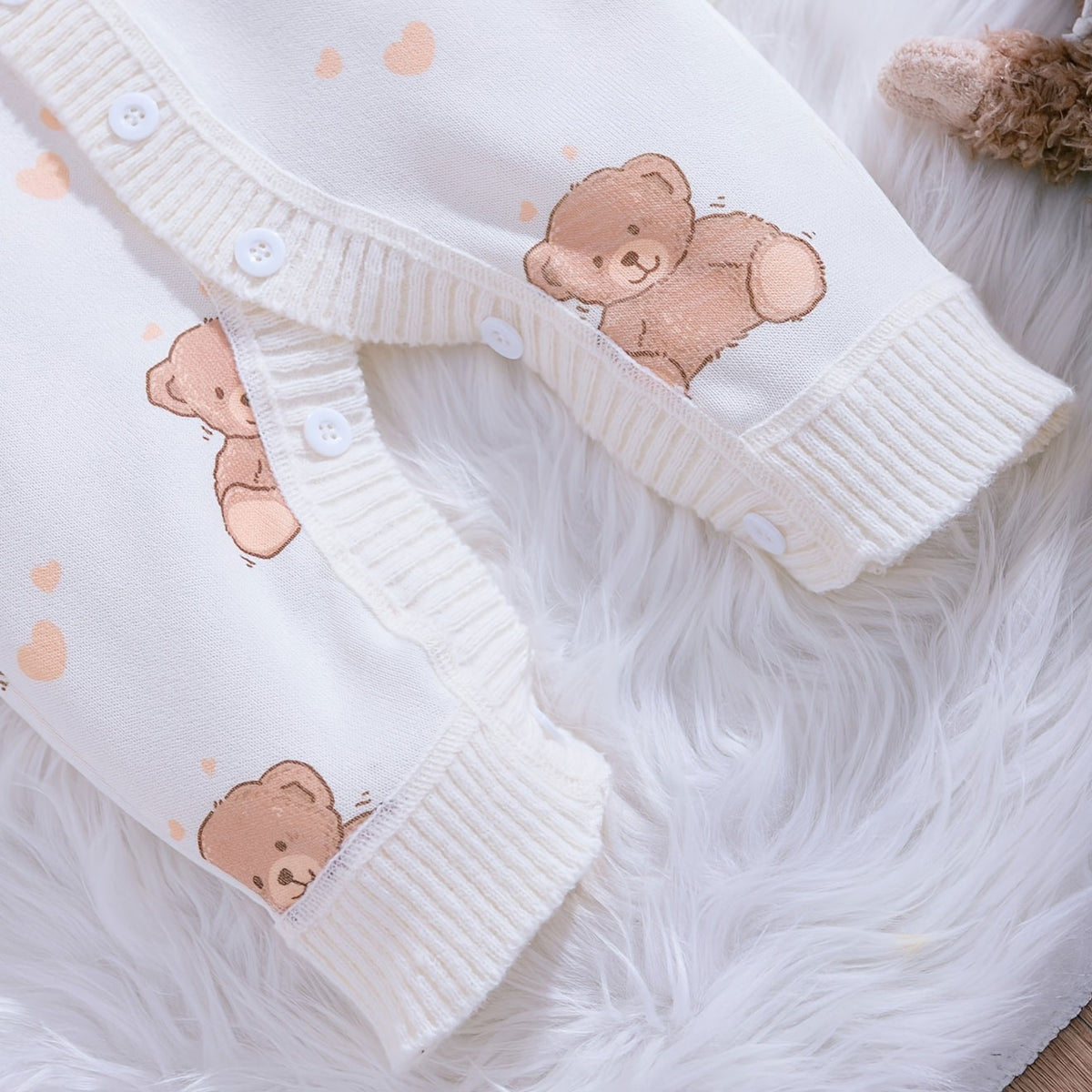 Quirky Bear Printed Knit Long Sleeve Baby Jumpsuit