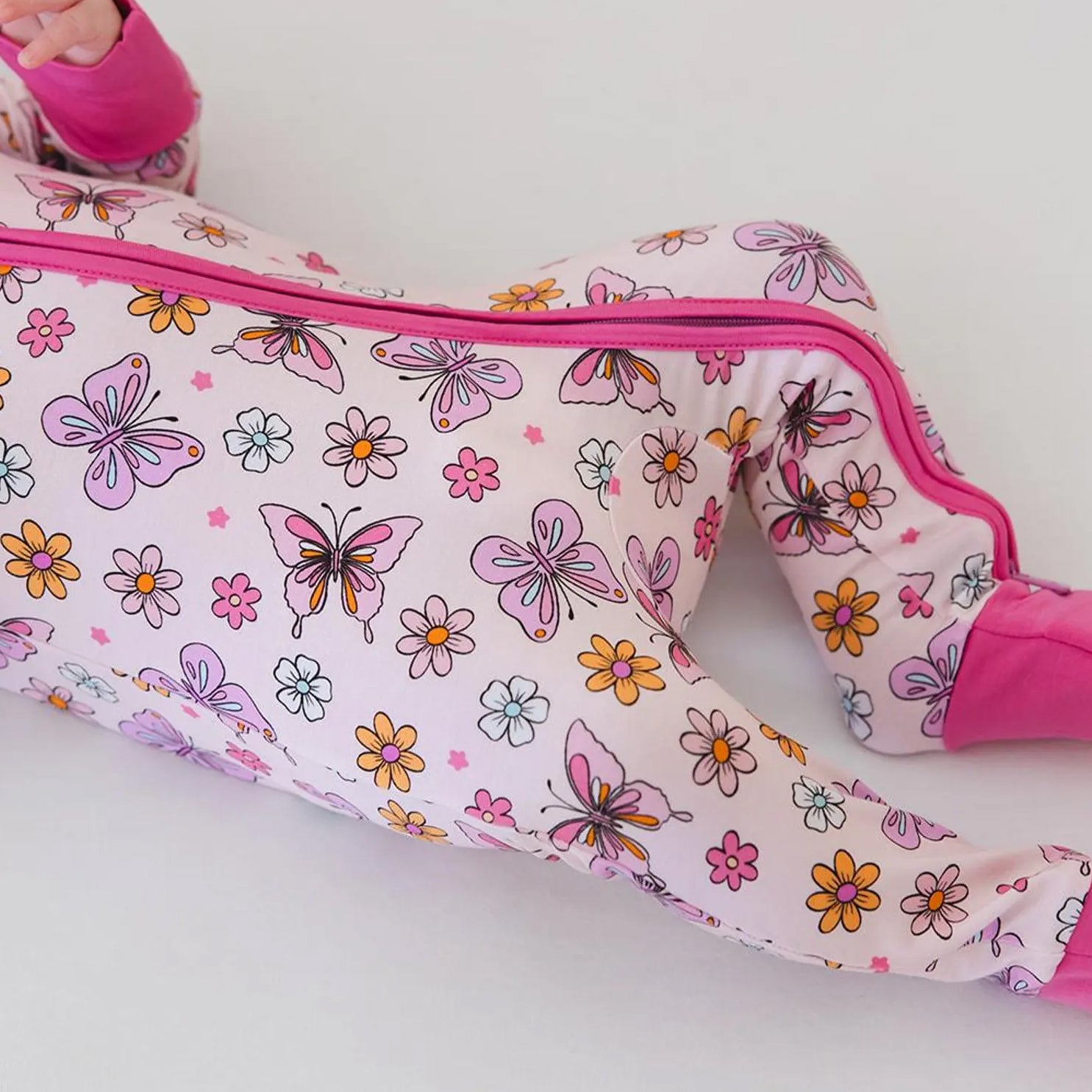 Butterfly Floral Printed Zipper Baby Jumpsuit