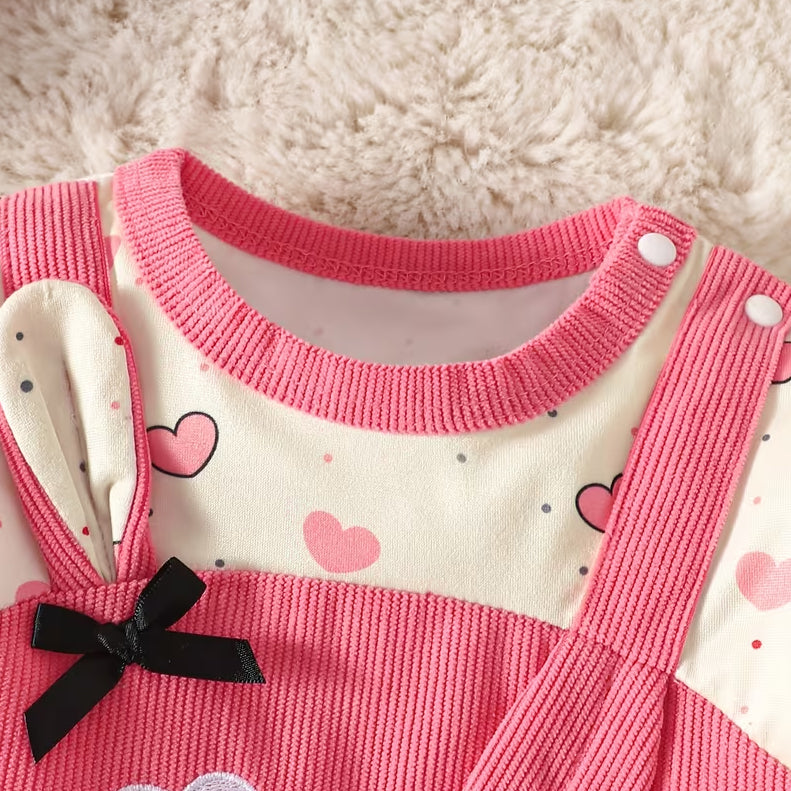 Cartoon 3D Heart-Shaped Totoro Corduroy Long Sleeve Baby Jumpsuit