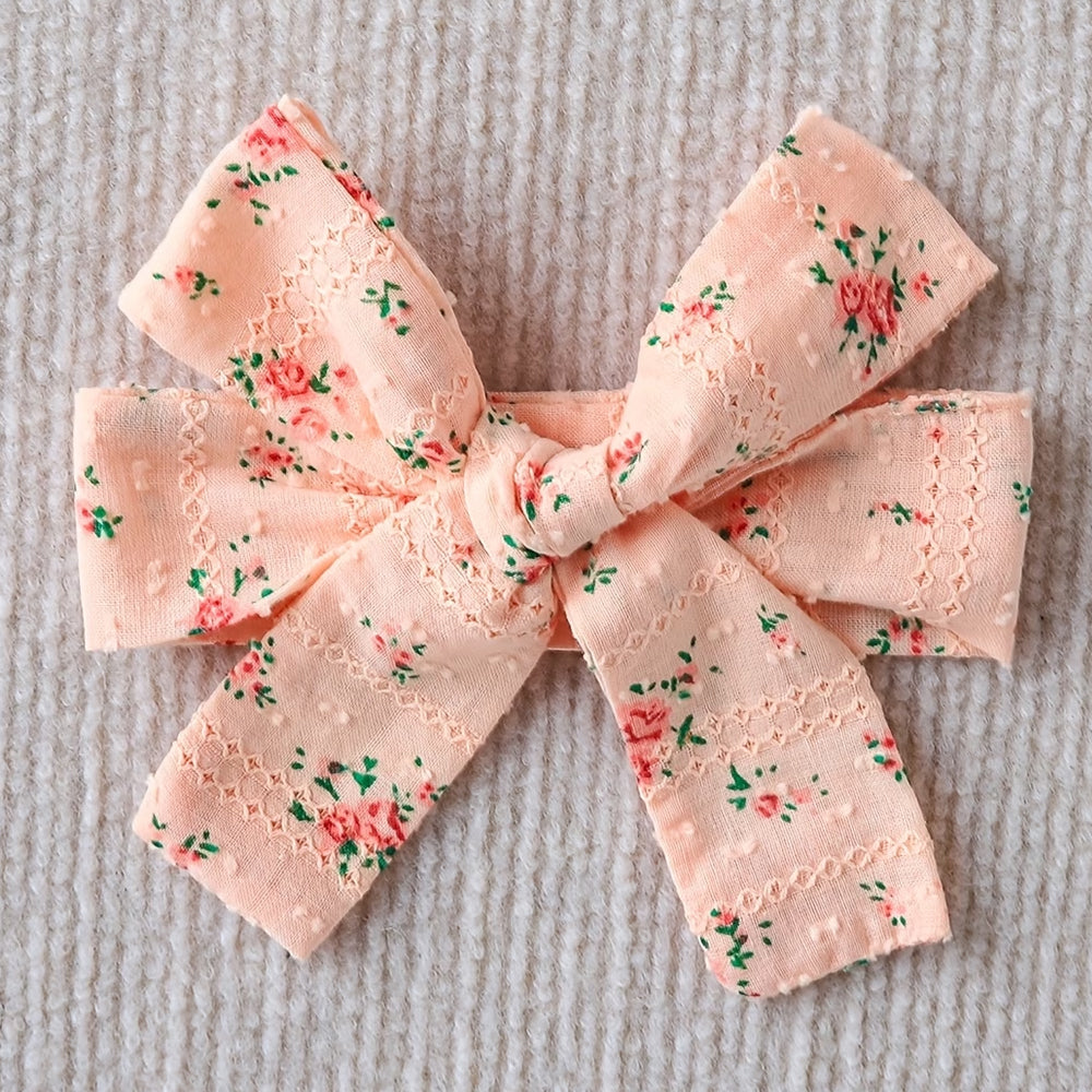 2PCS Delightful Baby Girl Floral Print Bow Long Sleeve Jumpsuit