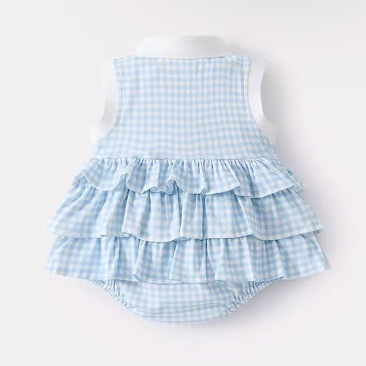 Stylish Plaid Print Ruffled Design Sleeveless Baby Romper