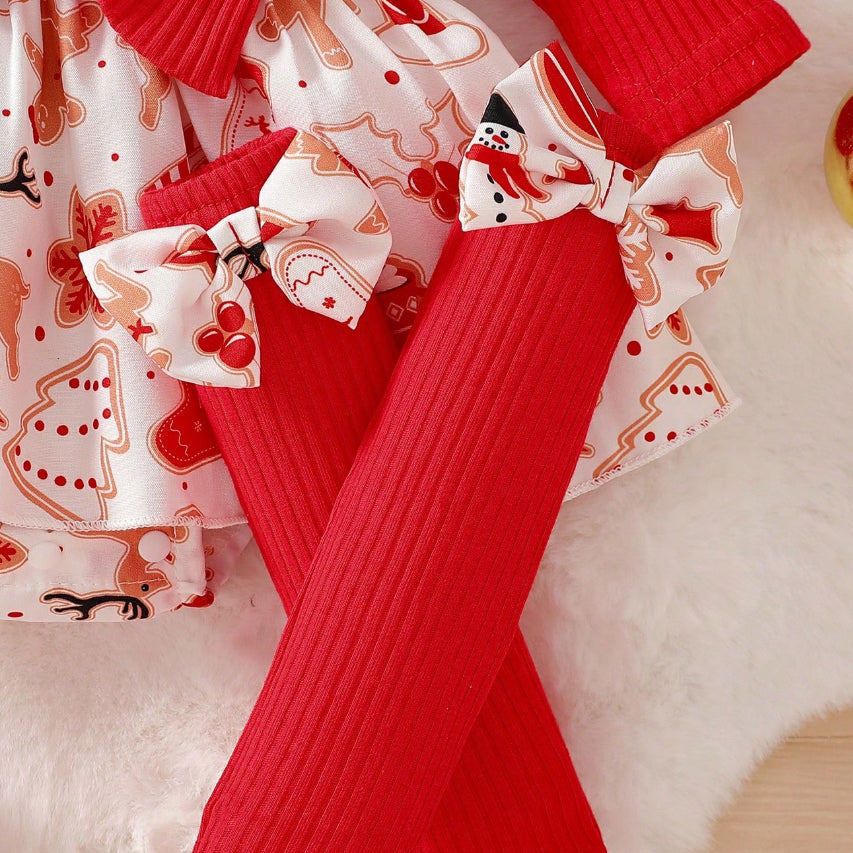 3PCS Gingerbread Christmas Elements Printed Baby Romper