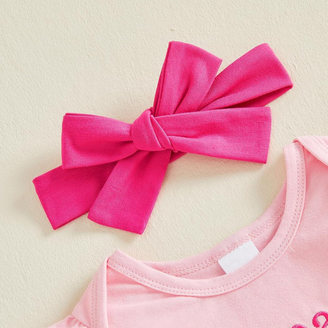 3PCS Mama's Little Bestie Letter Bow Print Long Sleeve Baby Set