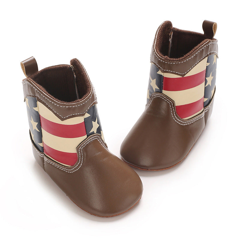 Star Stripe Spliced Design High Top Non Slip Baby Shoes
