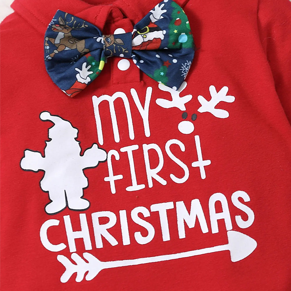 3PCS My First Christmas Letter Santa Reindeer Print Baby Boy Set