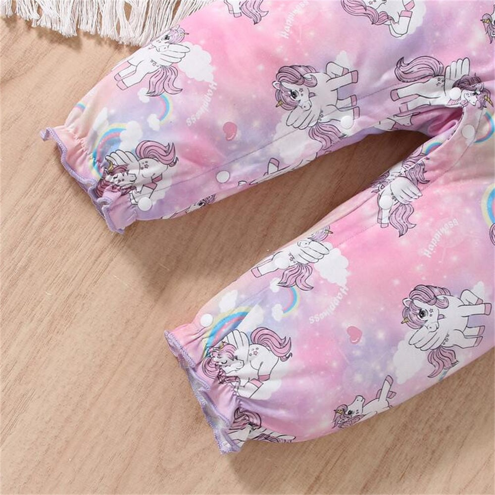 Lovely Pony Print Short Sleeve Baby Jumpsuit